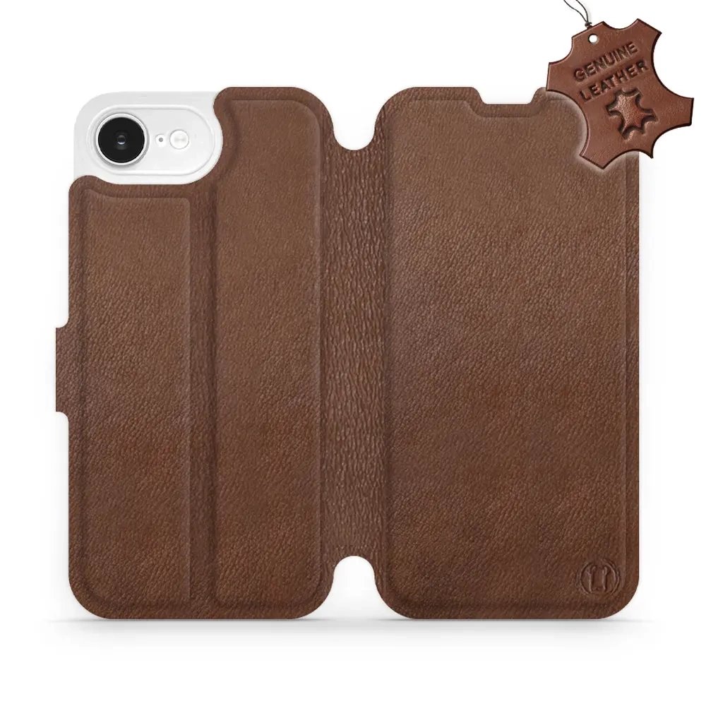 Kožené flip pouzdro Mobiwear - Apple iPhone 16e / Apple iPhone 17e - Hnědé - VÝPRODEJ
