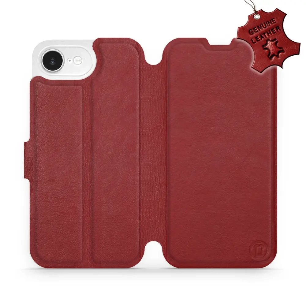Kožené flip pouzdro Mobiwear - Apple iPhone 16e / iPhone 17e - Tmavě červené
