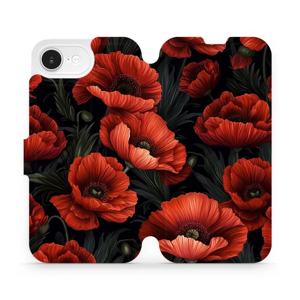 Flipové pouzdro Mobiwear - Apple iPhone 16e / iPhone 17e - VP45S Temné červené květy
