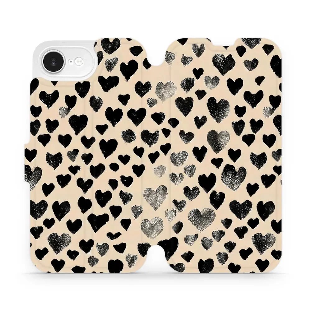 Flipové pouzdro Mobiwear - Apple iPhone 16e / iPhone 17e - VA51S Černá srdíčka