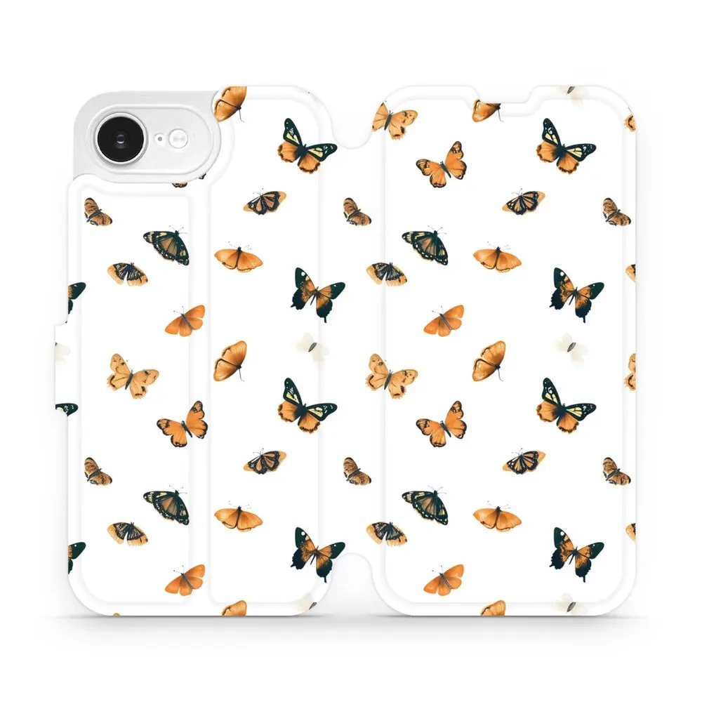 Flipové pouzdro Mobiwear - Apple iPhone 16e / iPhone 17e - VP77S Oranžoví motýlci