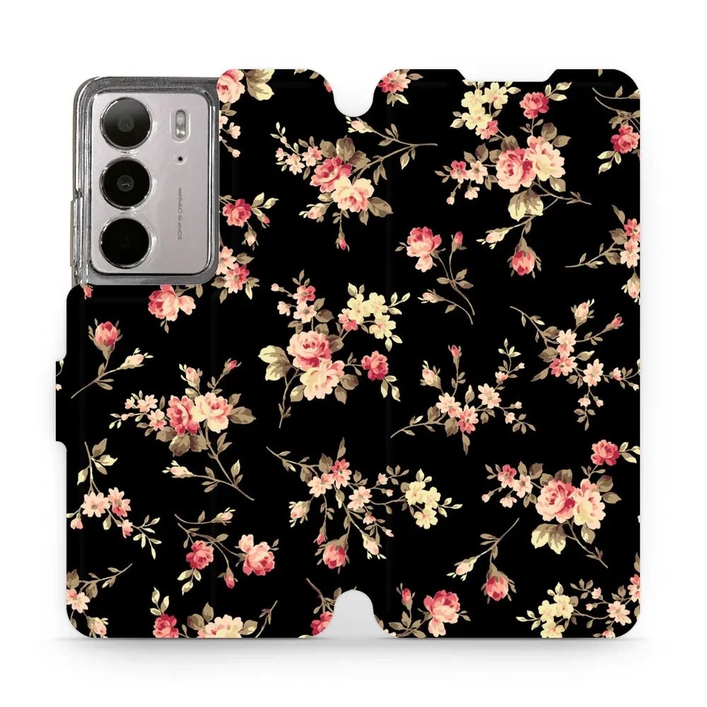 Flipové pouzdro Mobiwear - Realme C75 - VD02S Květy na černé
