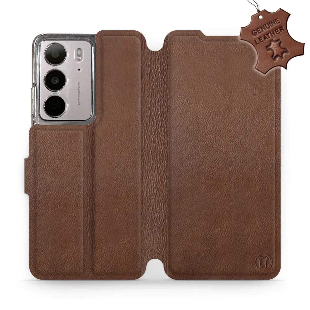 Kožené flip pouzdro Mobiwear - Realme C75 - Hnědé