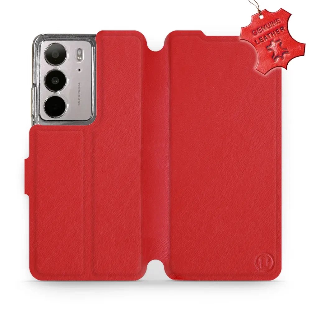 Kožené flip pouzdro Mobiwear - Realme C75 - Červené