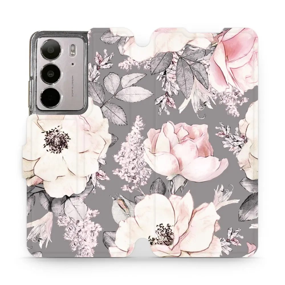 Flipové pouzdro Mobiwear - Realme C75 - MX06S Květy na šedém pozadí