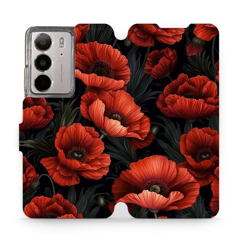 Flipové pouzdro Mobiwear - Realme C75 - VP45S Temné červené květy