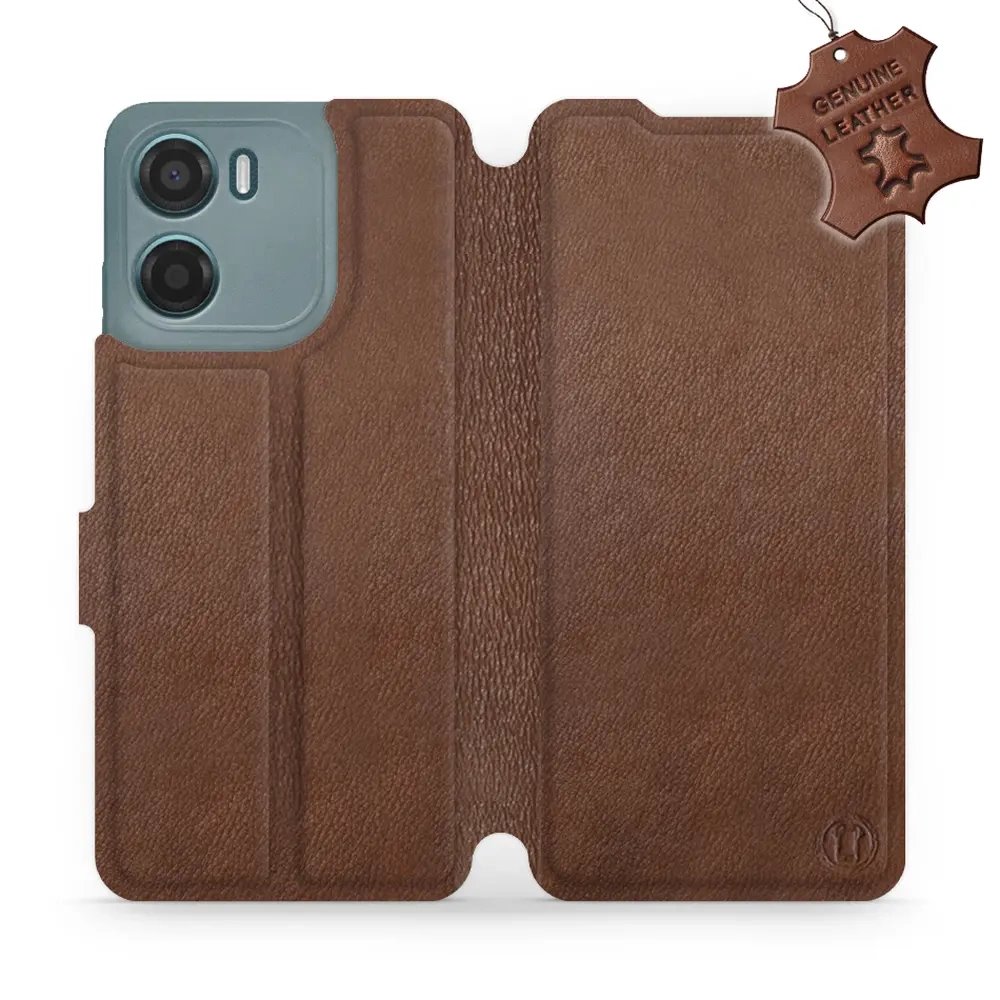 Kožené flip pouzdro Mobiwear - Motorola Moto G05 - Hnědé