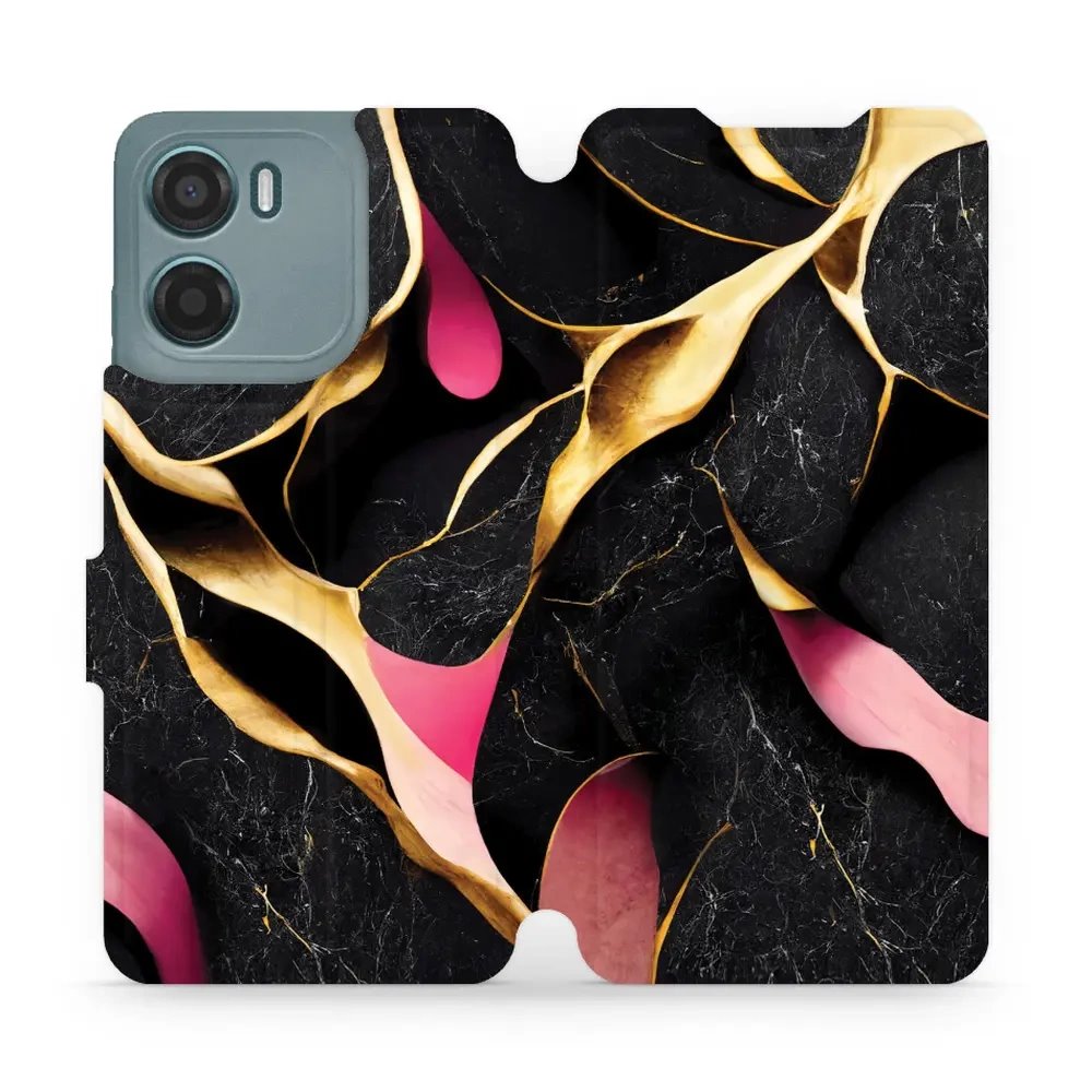 Flipové pouzdro Mobiwear - Motorola Moto G05 - VP35S Černý a zlatavý mramor