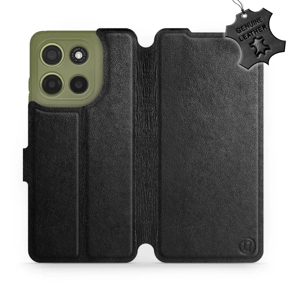 Kožené flip pouzdro Mobiwear - Motorola Moto G15 - Černé