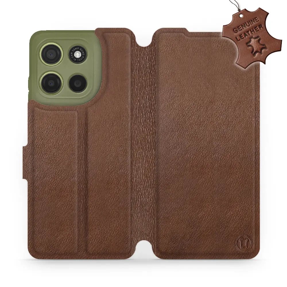 Kožené flip pouzdro Mobiwear - Motorola Moto G15 - Hnědé