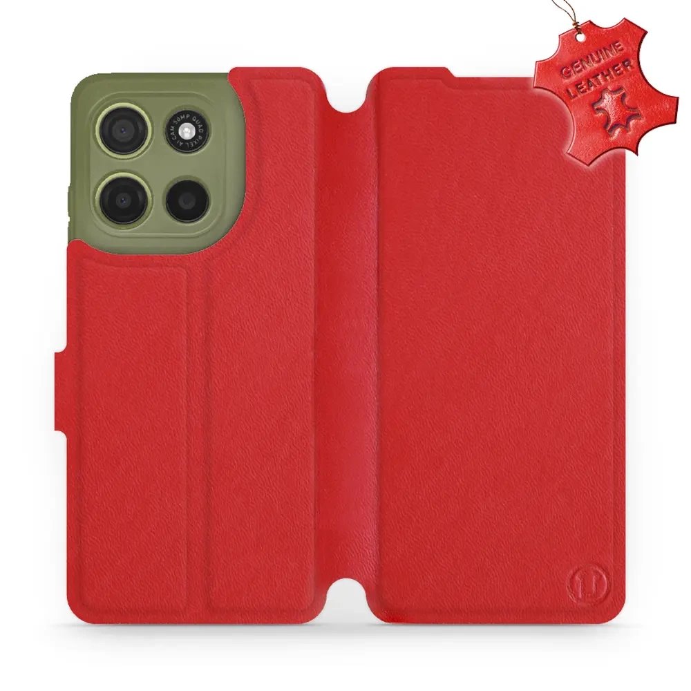 Kožené flip pouzdro Mobiwear - Motorola Moto G15 - Červené