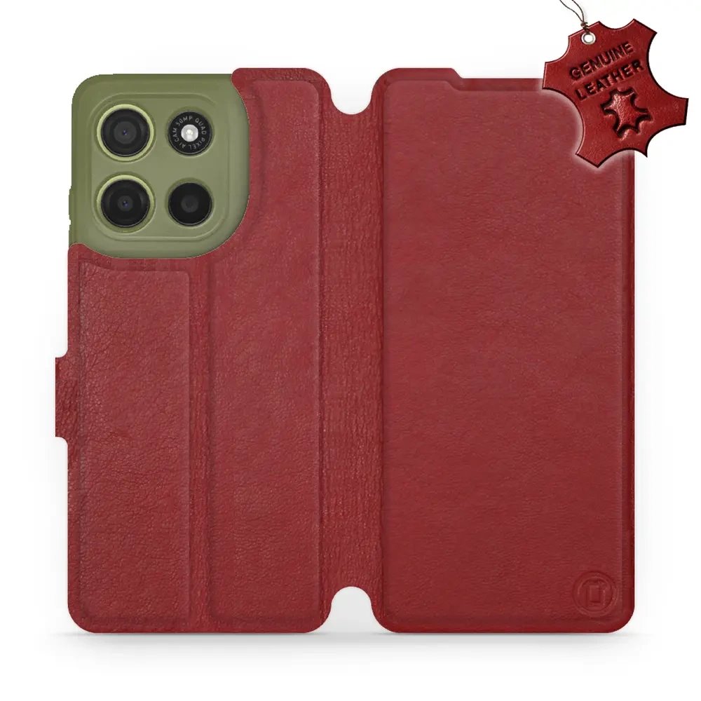 Kožené flip pouzdro Mobiwear - Motorola Moto G15 - Tmavě červené