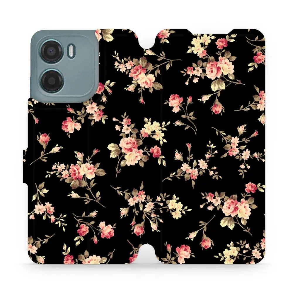 Flipové pouzdro Mobiwear - Motorola Moto E15 - VD02S Květy na černé