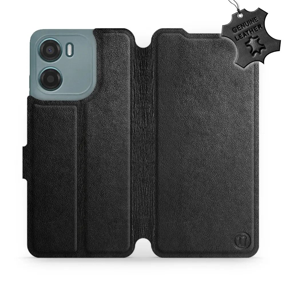 Kožené flip pouzdro Mobiwear - Motorola Moto E15 - Černé
