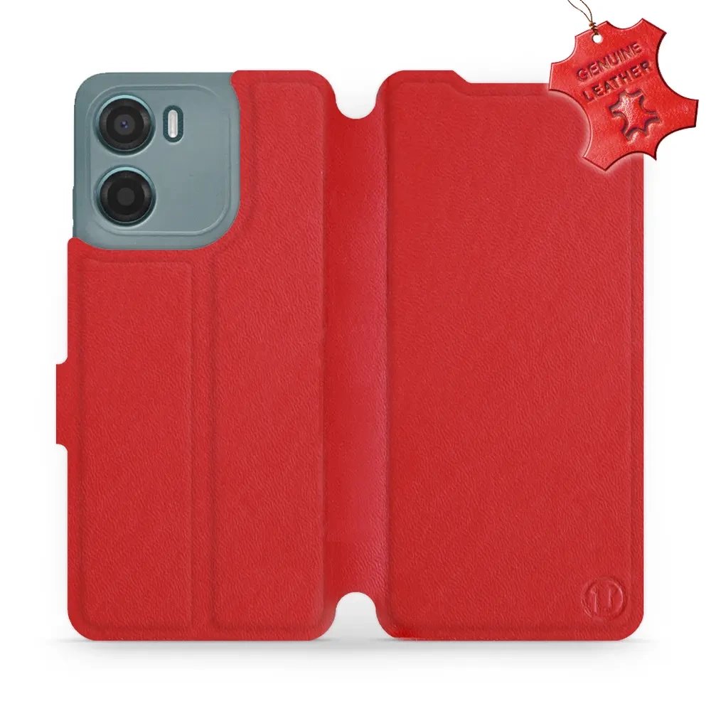 Kožené flip pouzdro Mobiwear - Motorola Moto E15 - Červené