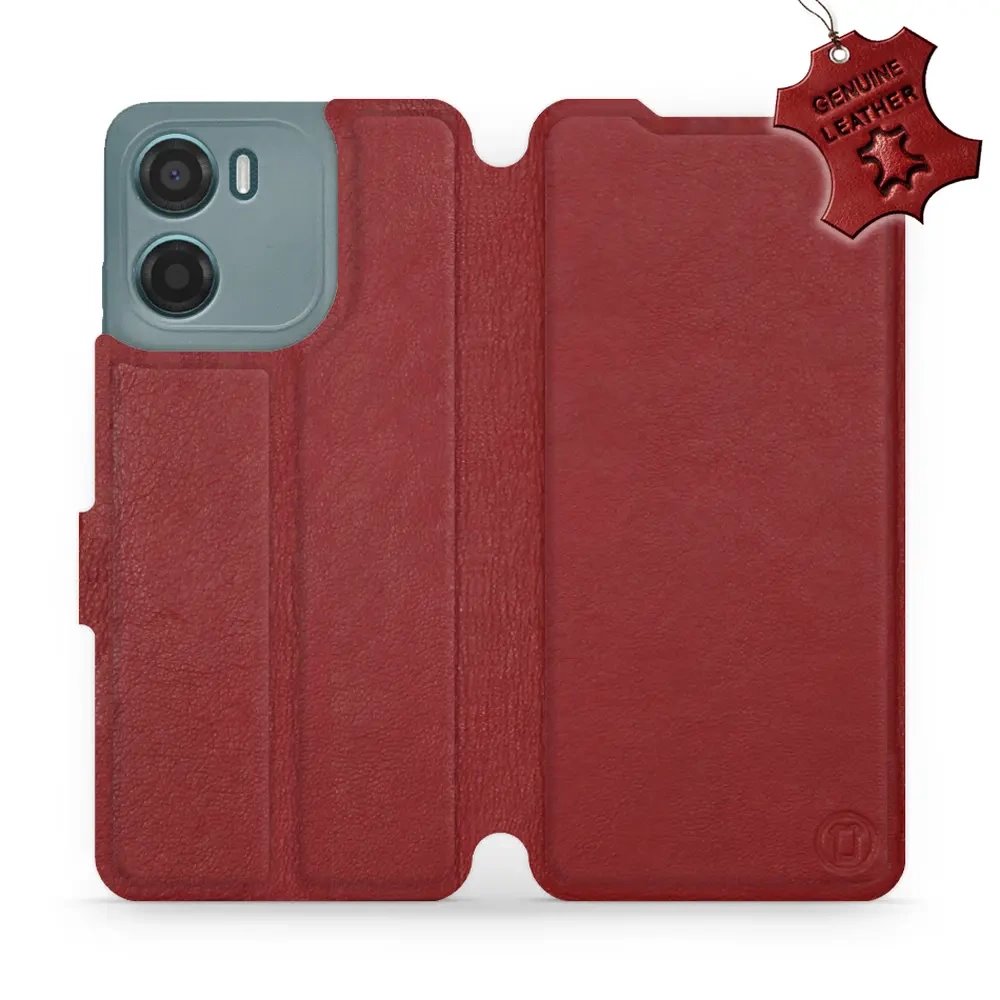 Kožené flip pouzdro Mobiwear - Motorola Moto E15 - Tmavě červené