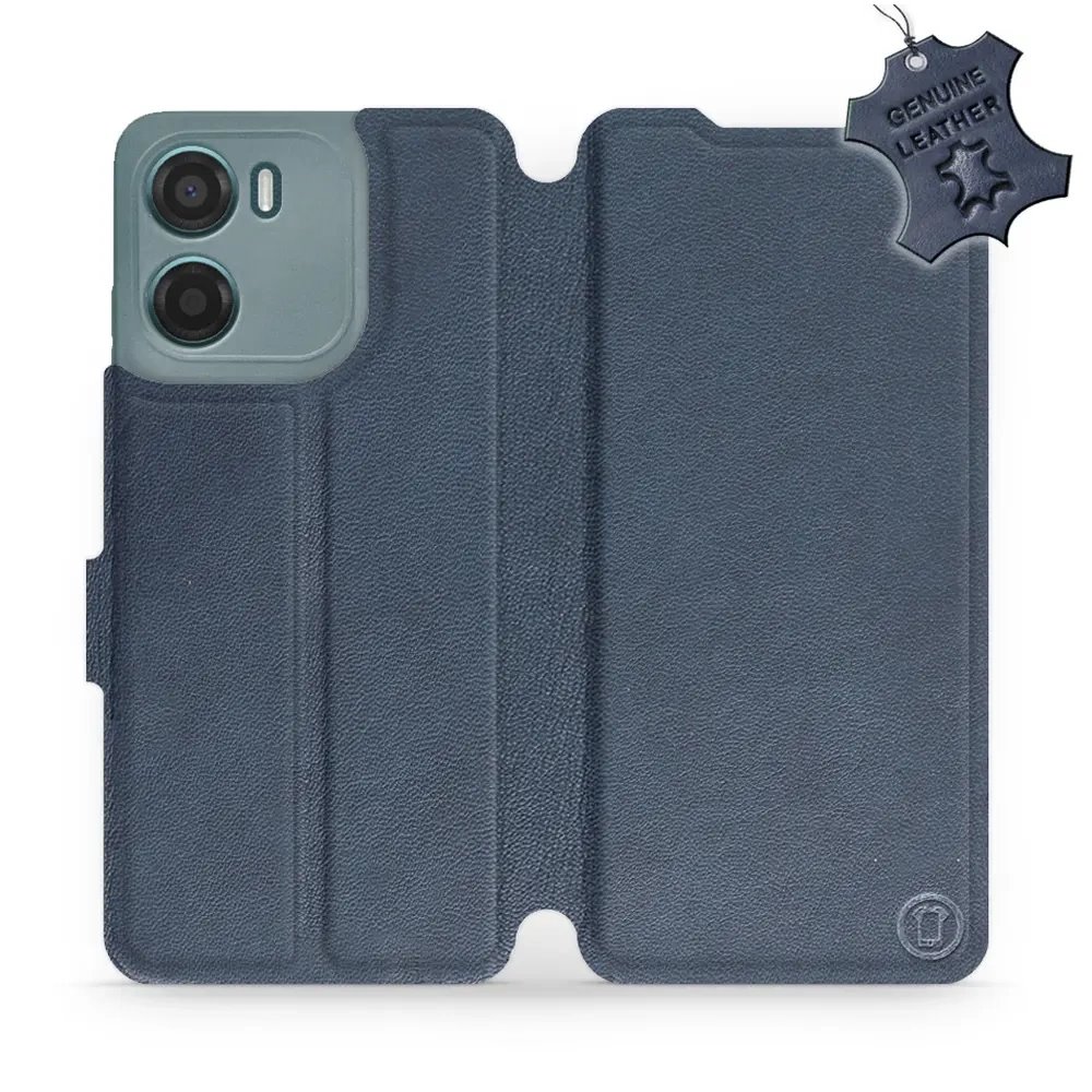 Kožené flip pouzdro Mobiwear - Motorola Moto E15 - Modré