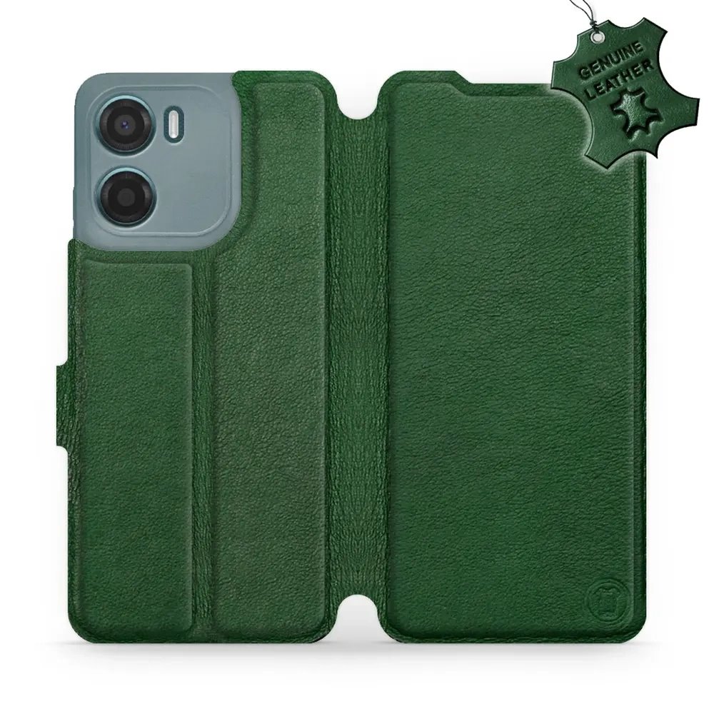 Kožené flip pouzdro Mobiwear - Motorola Moto E15 - Zelené