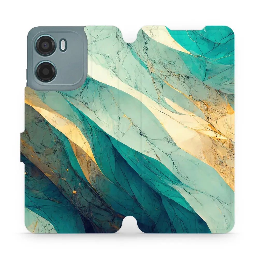 Flipové pouzdro Mobiwear - Motorola Moto E15 - VP37S Zlatavý a zelenkavý mramor