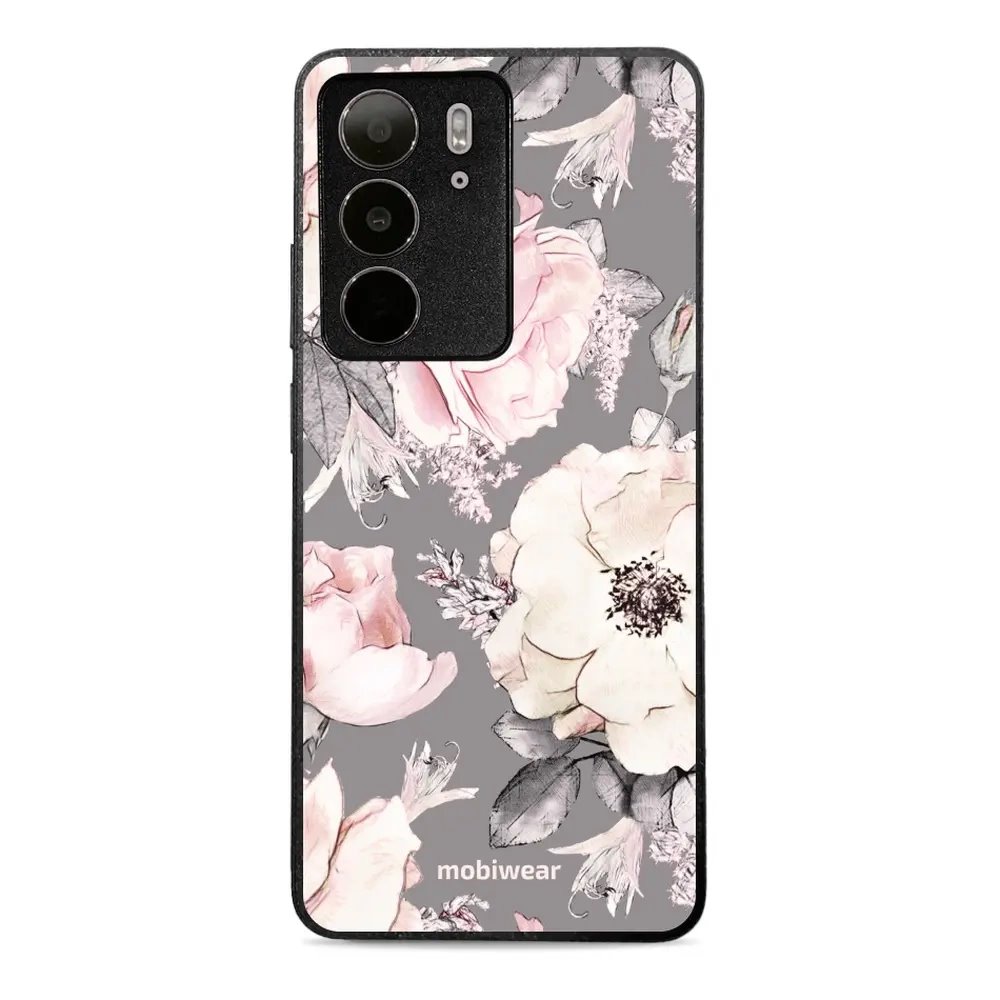 Lesklý kryt Mobiwear Glossy - Realme C75 - G034G - Květy na šedém pozadí