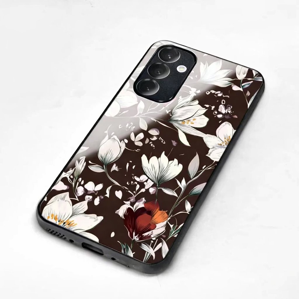Lesklý kryt na mobil Motorola Moto G57 Power - Mobiwear Glossy GP72G, květy na hnědé