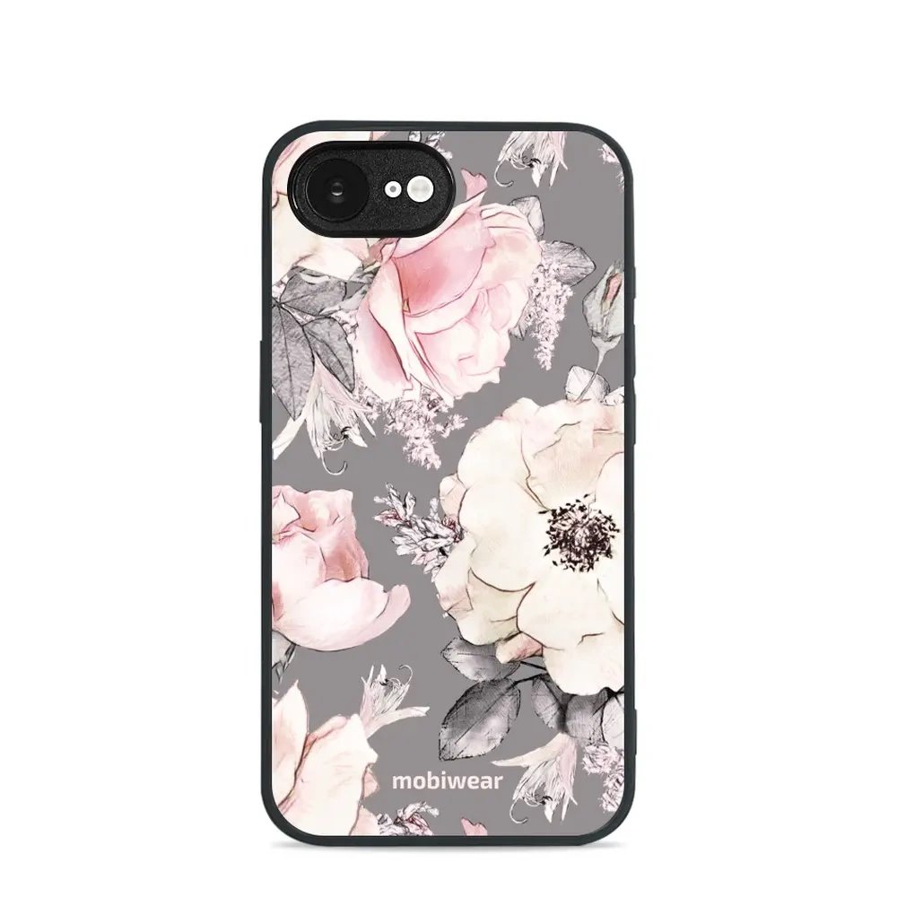 Lesklý kryt Mobiwear Glossy - Apple iPhone 16e / iPhone 17e - G034G - Květy na šedém pozadí