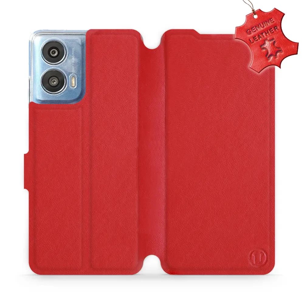 Kožené flip pouzdro Mobiwear - Motorola Moto G24 / Moto G04 - Červené