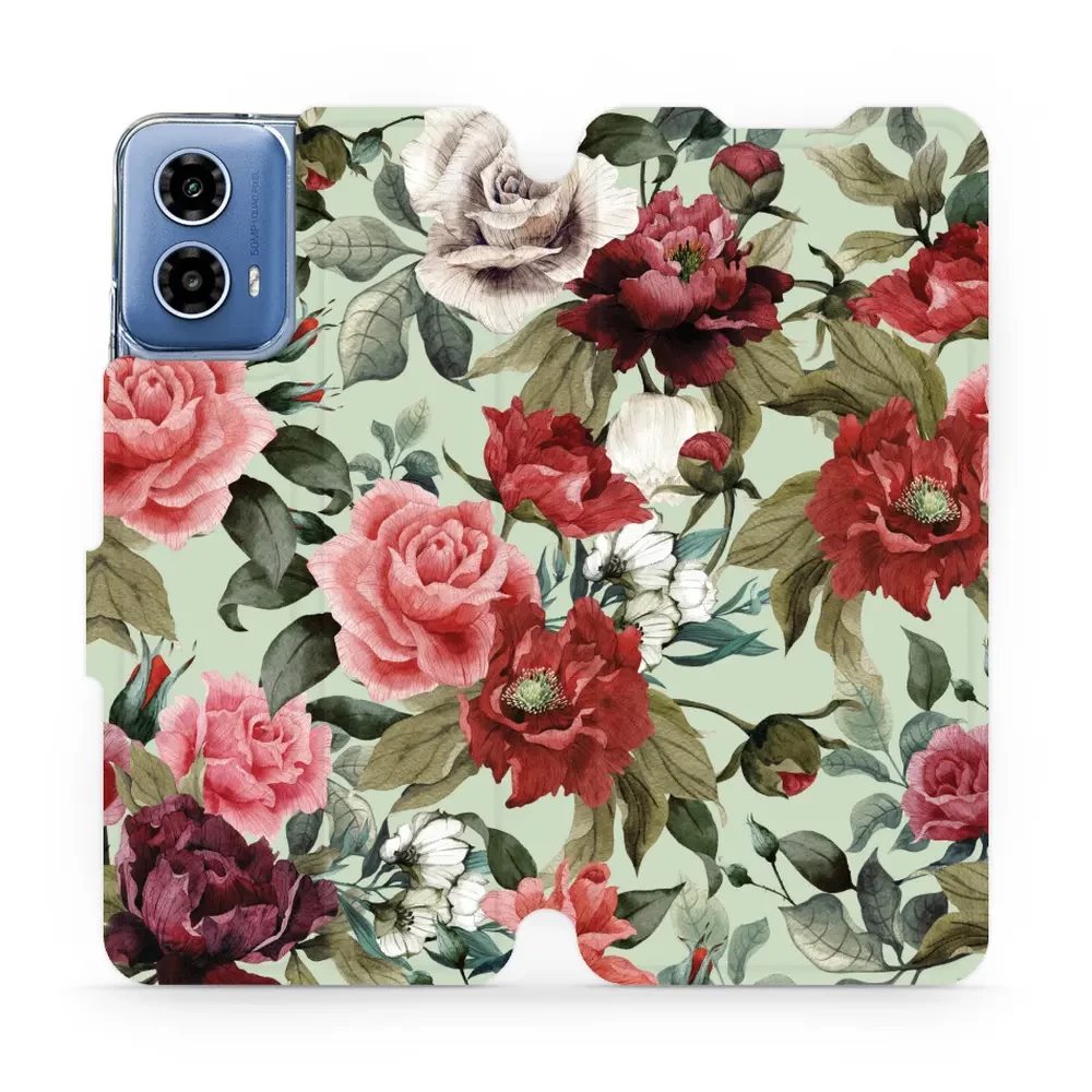Flipové pouzdro Mobiwear - Motorola Moto G34 5G - MD06P Růže a květy na světle zelené