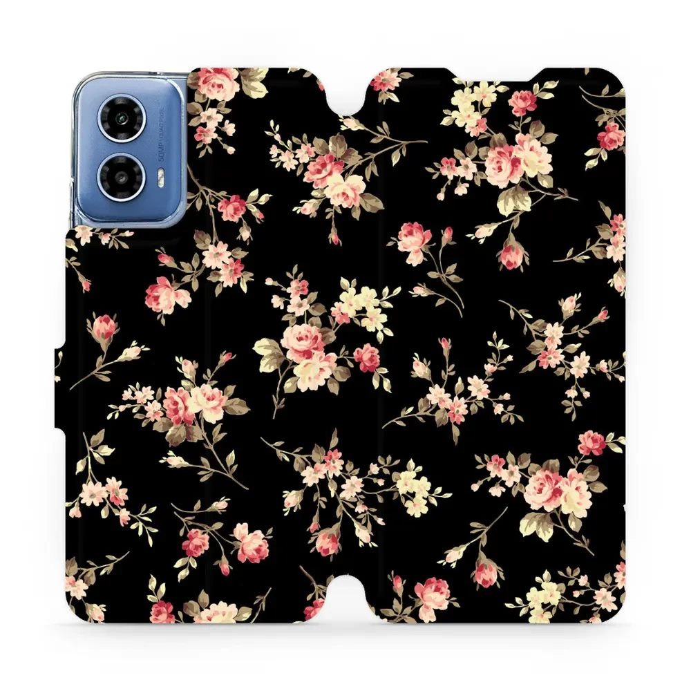 Flipové pouzdro Mobiwear - Motorola Moto G34 5G - VD02S Květy na černé