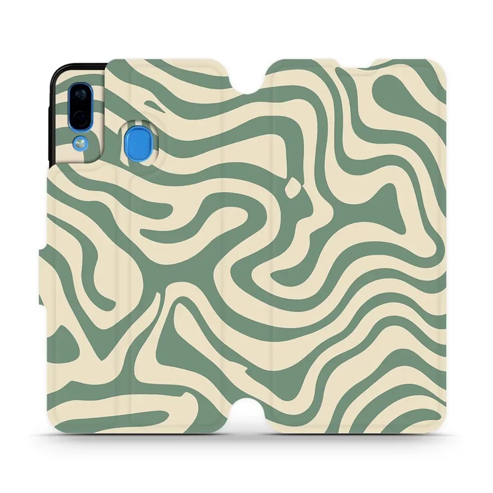 Knížkové flip pouzdro Mobiwear Design PRO - Samsung Galaxy A40 - PA57G Zelené a béžové zkrouceniny - VÝPRODEJ