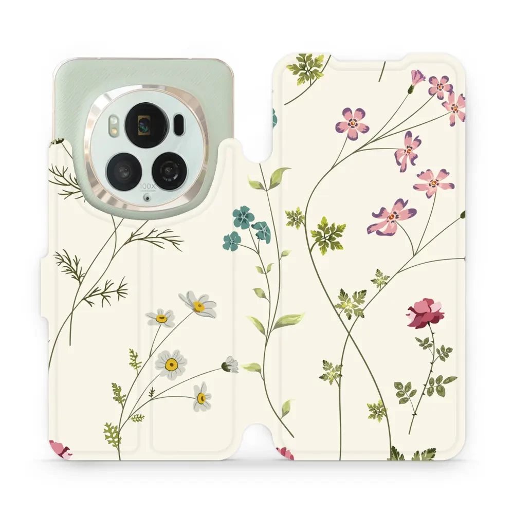 Flipové pouzdro Mobiwear - Honor Magic6 Pro - MD03S Tenké rostlinky s květy