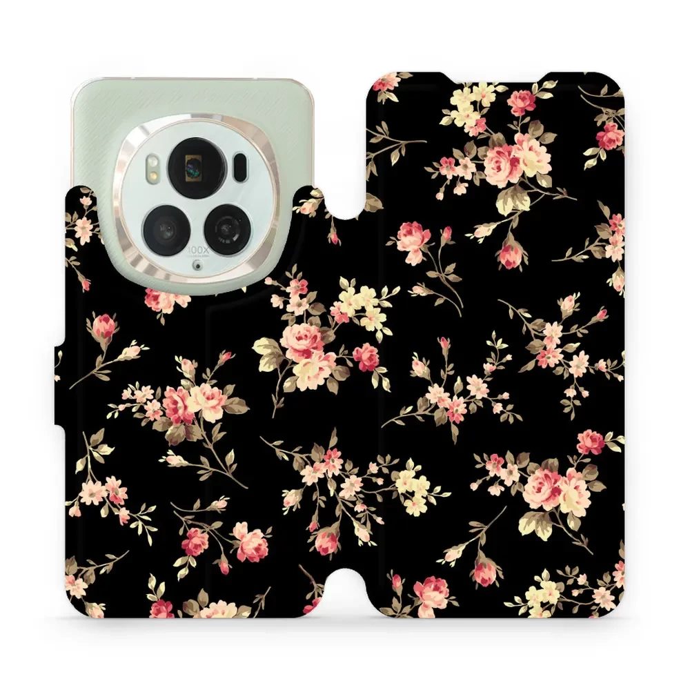 Flipové pouzdro Mobiwear - Honor Magic6 Pro - VD02S Květy na černé
