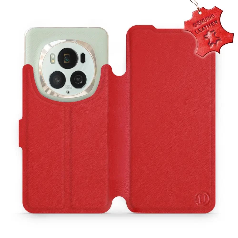 Kožené flip pouzdro Mobiwear - Honor Magic6 Pro - Červené