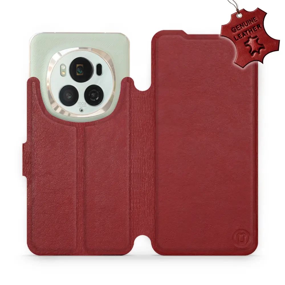 Kožené flip pouzdro Mobiwear - Honor Magic6 Pro - Tmavě červené