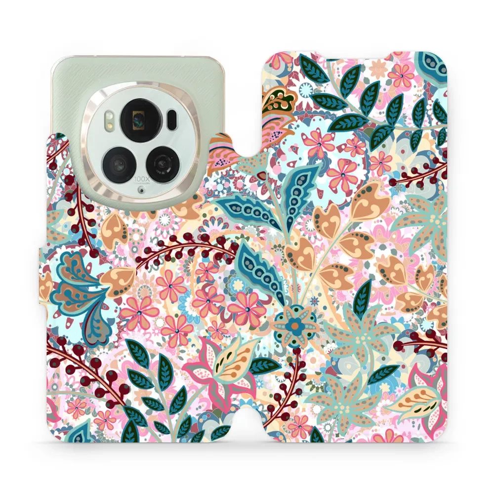 Flipové pouzdro Mobiwear - Honor Magic6 Pro - MX04S Spletité kvítky a listy
