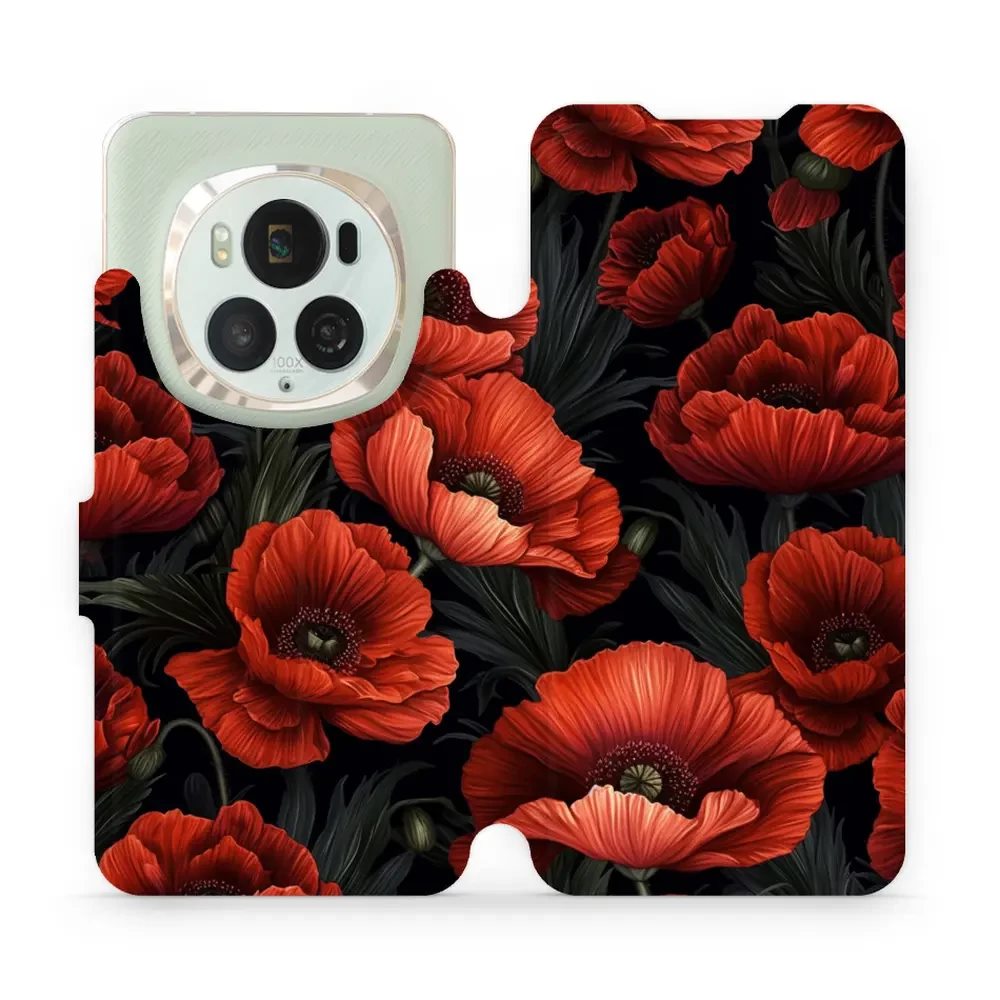 Flipové pouzdro Mobiwear - Honor Magic6 Pro - VP45S Temné červené květy