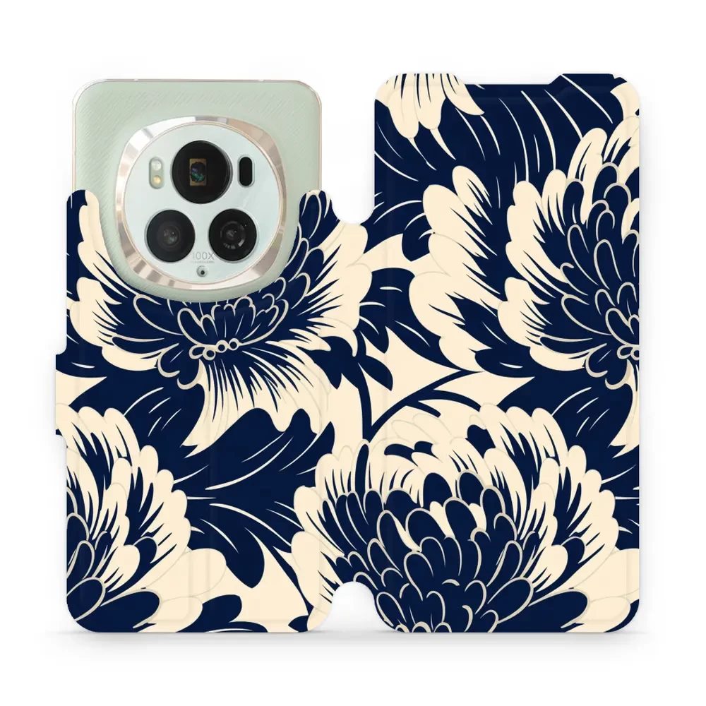 Flipové pouzdro Mobiwear - Honor Magic6 Pro - VA40S Modré a béžové květy