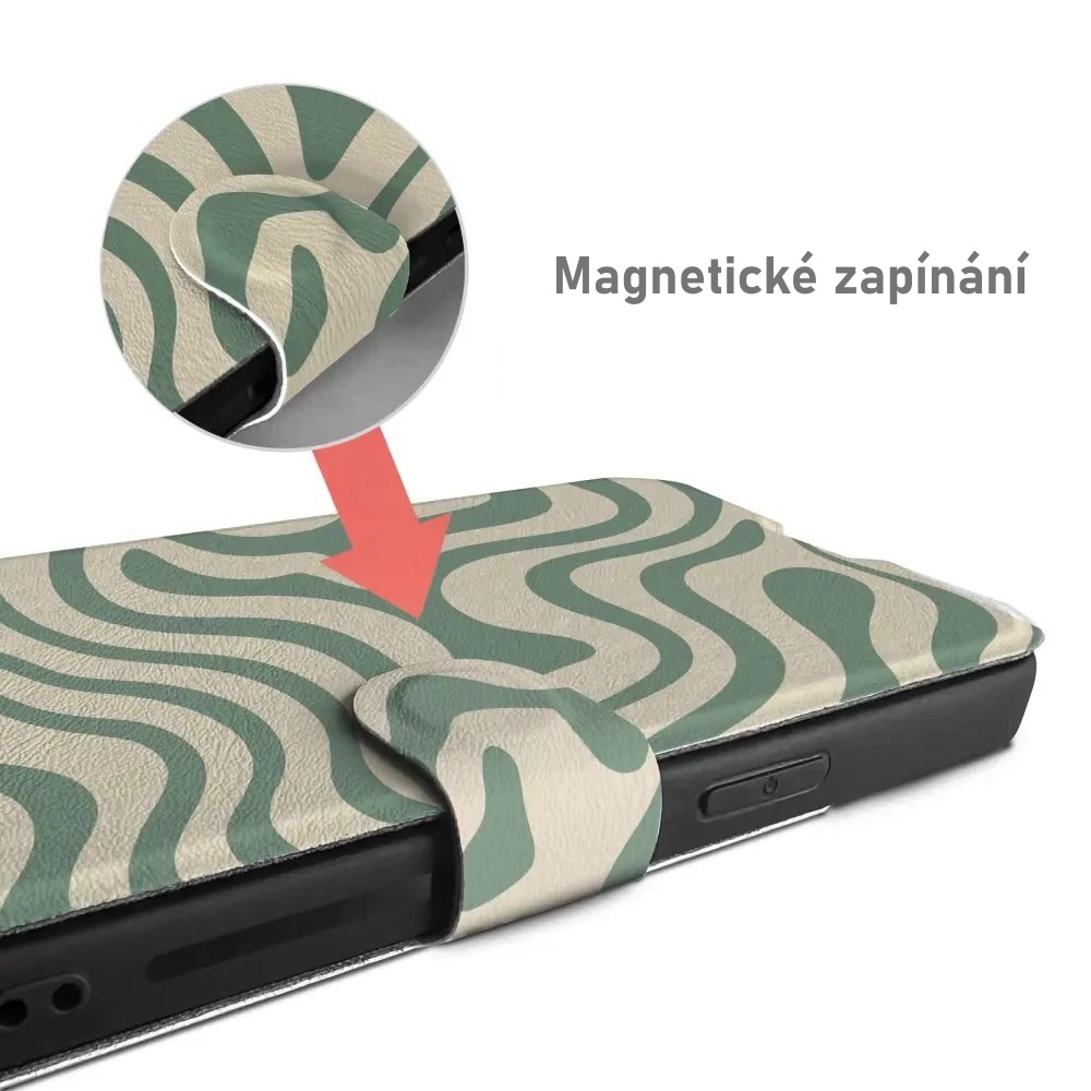 Knížkové flip pouzdro Mobiwear Design PRO - Samsung Galaxy A40 - PA57G Zelené a béžové zkrouceniny - VÝPRODEJ