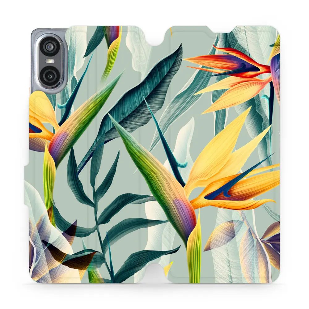 Flipové pouzdro Mobiwear - Sony Xperia 10 VI - MC02S Žluté velké květy a zelené listy