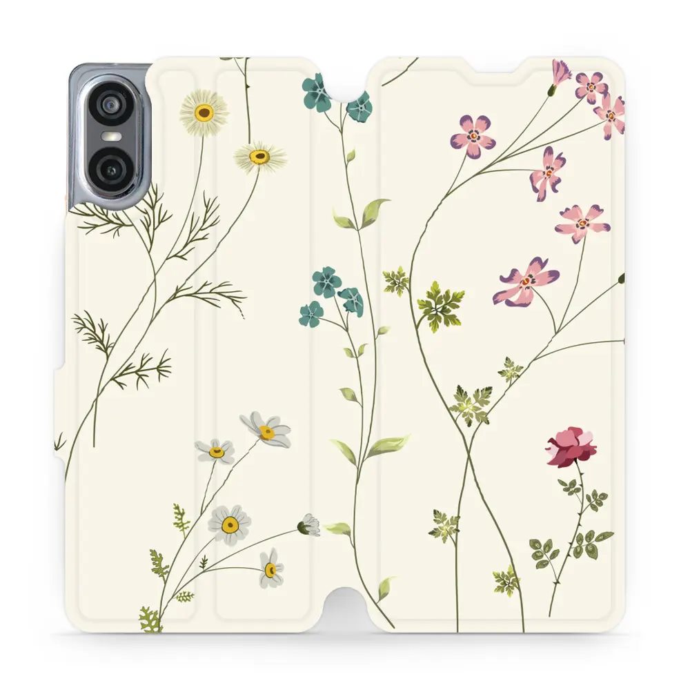 Flipové pouzdro Mobiwear - Sony Xperia 10 VI - MD03S Tenké rostlinky s květy
