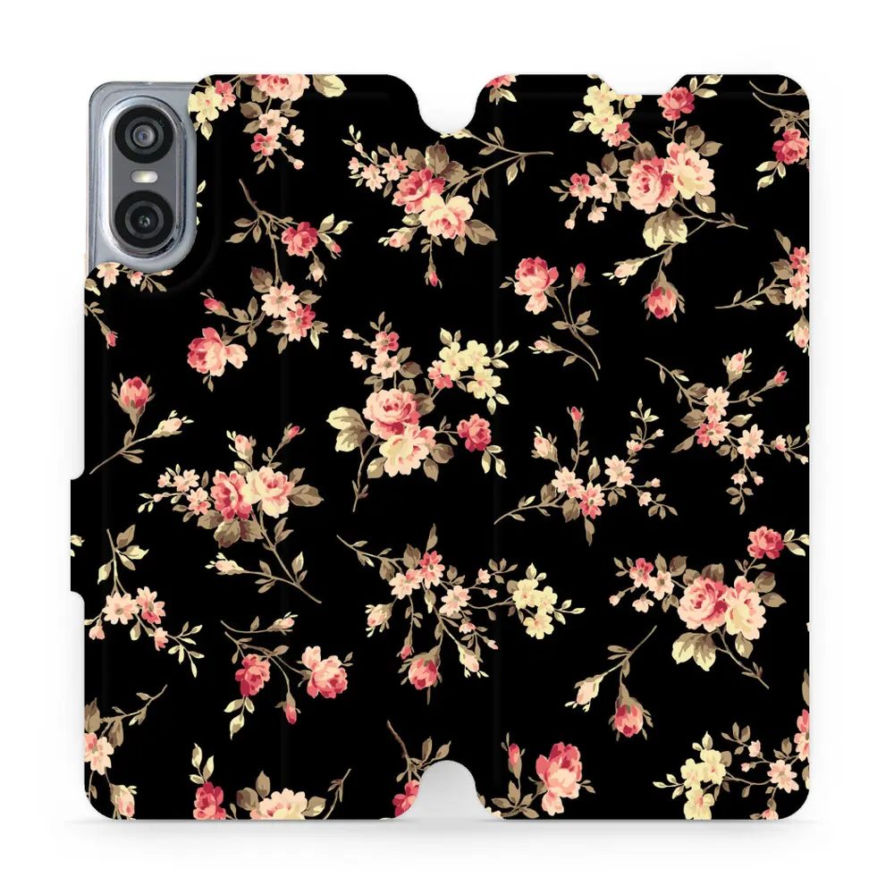 Flipové pouzdro Mobiwear - Sony Xperia 10 VI - VD02S Květy na černé