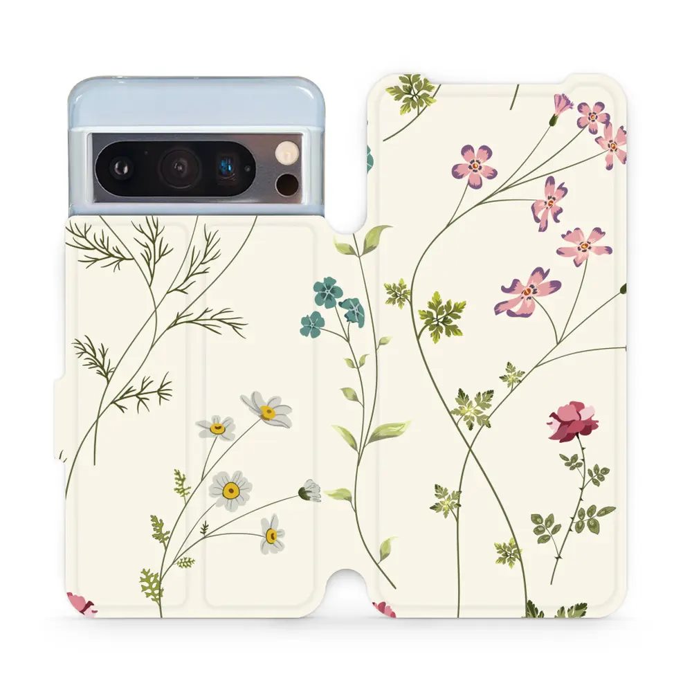 Flipové pouzdro Mobiwear - Google Pixel 8 Pro - MD03S Tenké rostlinky s květy