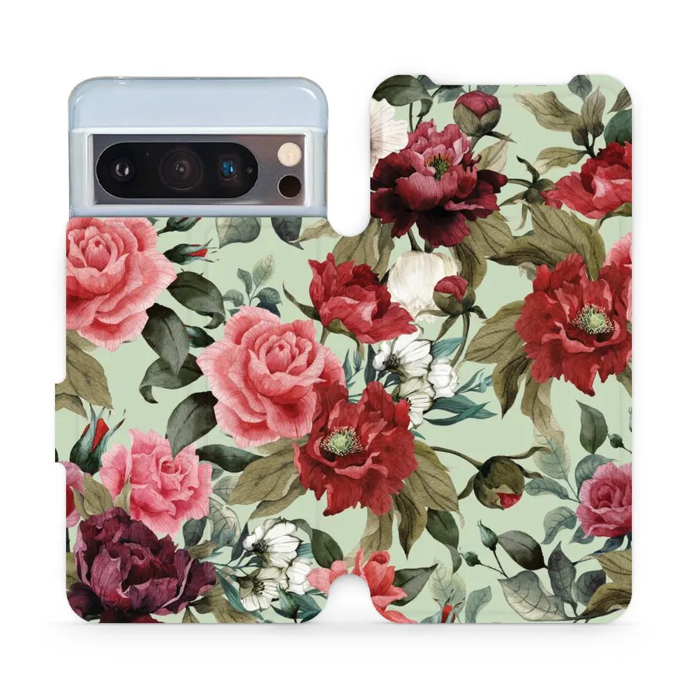 Flipové pouzdro Mobiwear - Google Pixel 8 Pro - MD06P Růže a květy na světle zelené