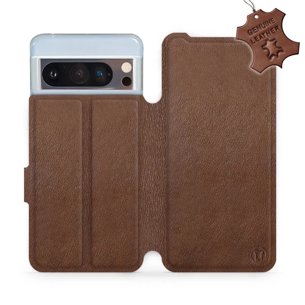 Kožené flip pouzdro Mobiwear - Google Pixel 8 Pro - Hnědé