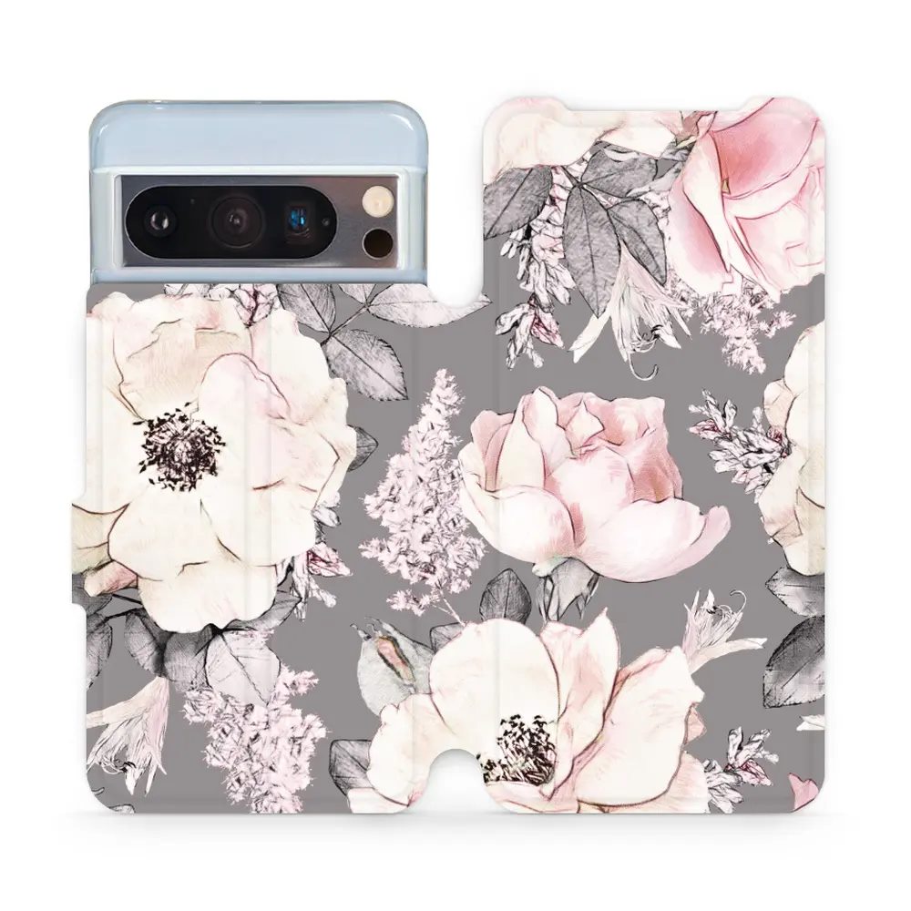Flipové pouzdro Mobiwear - Google Pixel 8 Pro - MX06S Květy na šedém pozadí