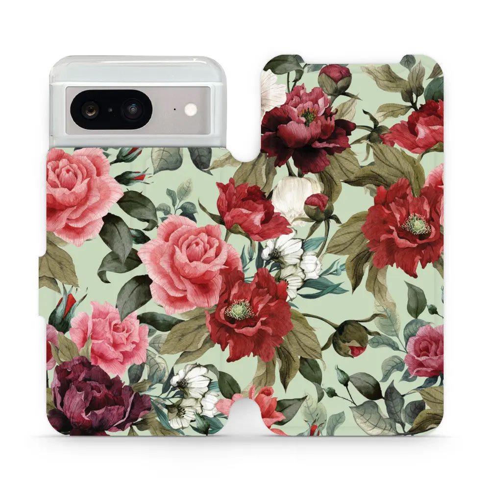 Flipové pouzdro Mobiwear - Google Pixel 8 - MD06P Růže a květy na světle zelené