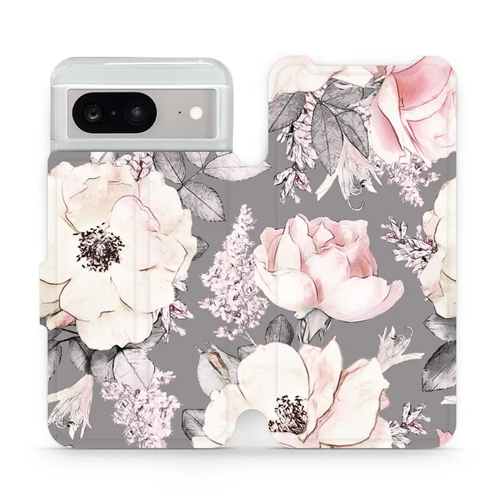 Flipové pouzdro Mobiwear - Google Pixel 8 - MX06S Květy na šedém pozadí