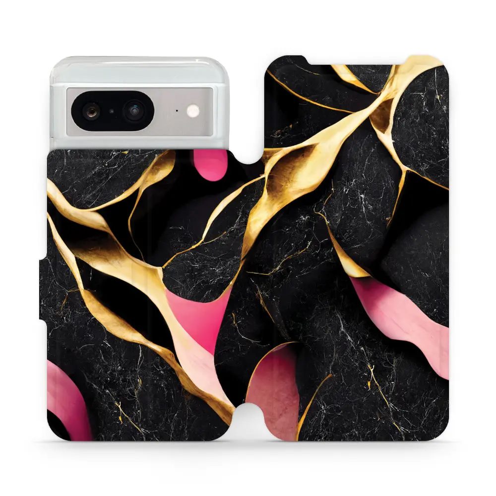 Flipové pouzdro Mobiwear - Google Pixel 8 - VP35S Černý a zlatavý mramor