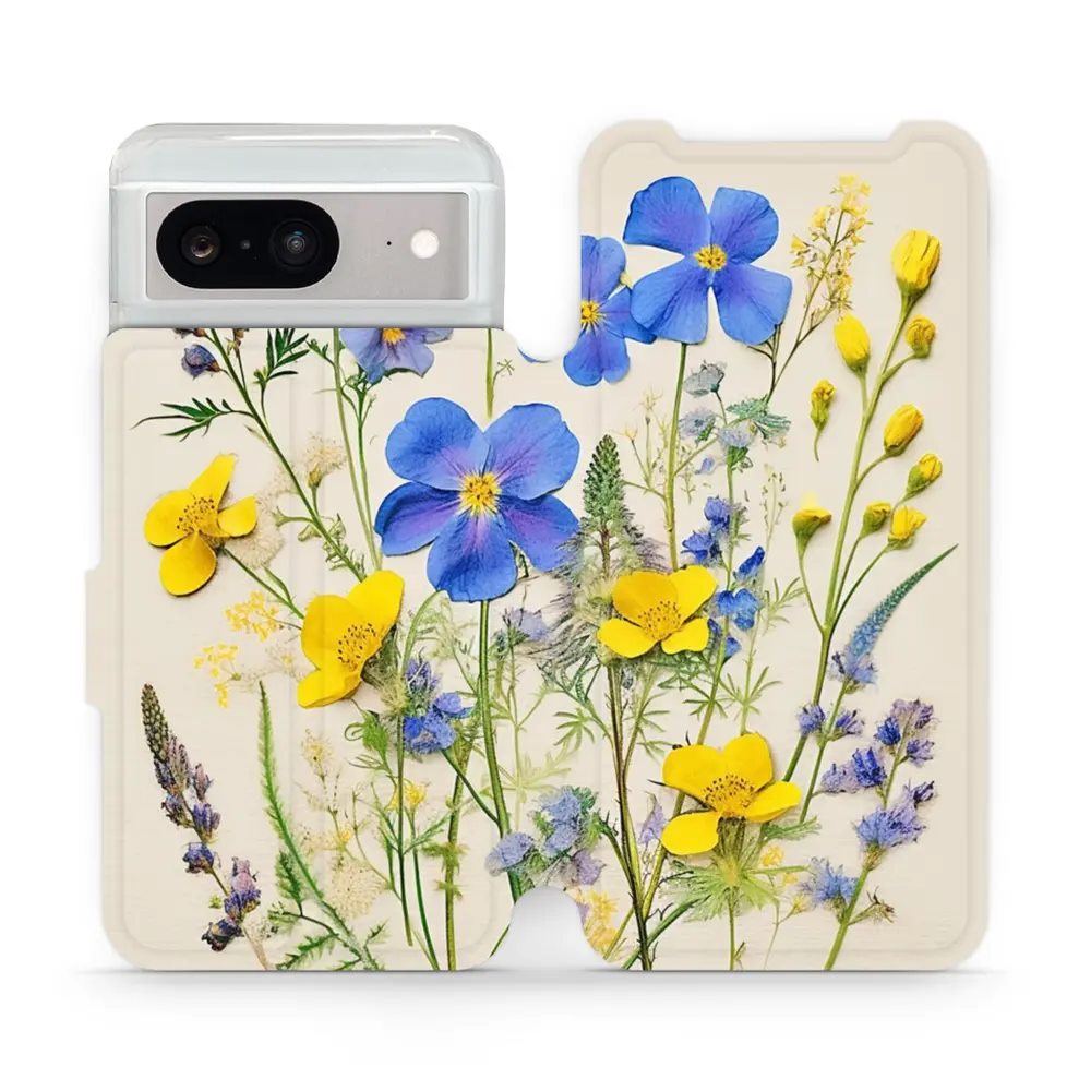 Flipové pouzdro Mobiwear - Google Pixel 8 - VP41S Modré a žluté kvítky