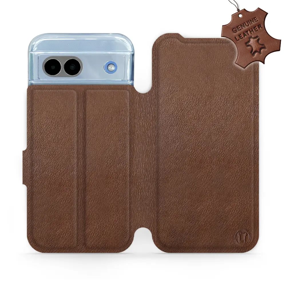 Kožené flip pouzdro Mobiwear - Google Pixel 8A - Hnědé
